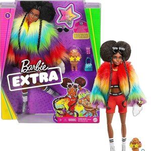 New Barbie EXTRA doll Series #1 Bold Rainbow Fashions, Pet Dog, African American